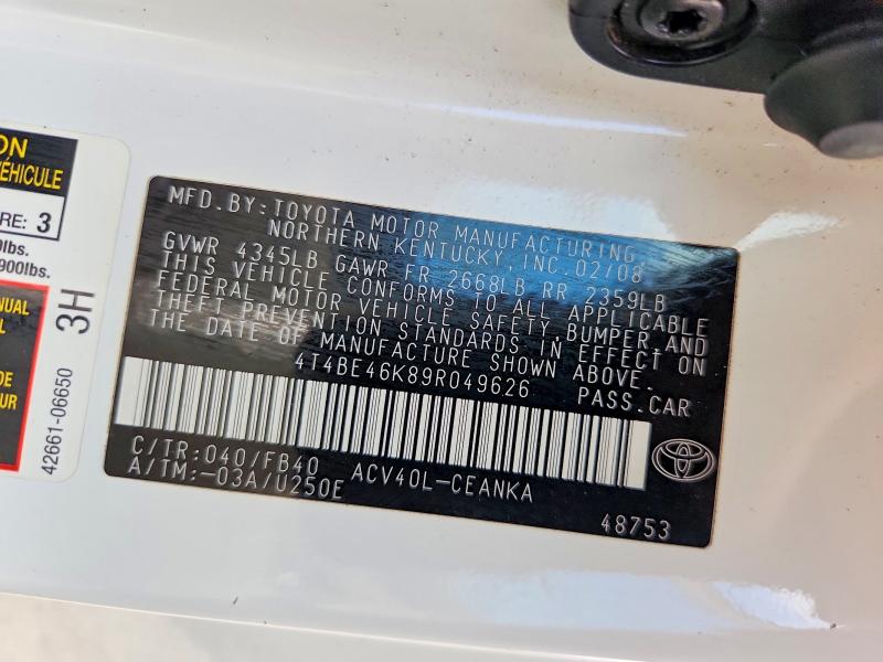 Aukcja sprzedaży 2009 Toyota Camry, vin: 4T4BE46K89R049626, numer aukcji: 61767966