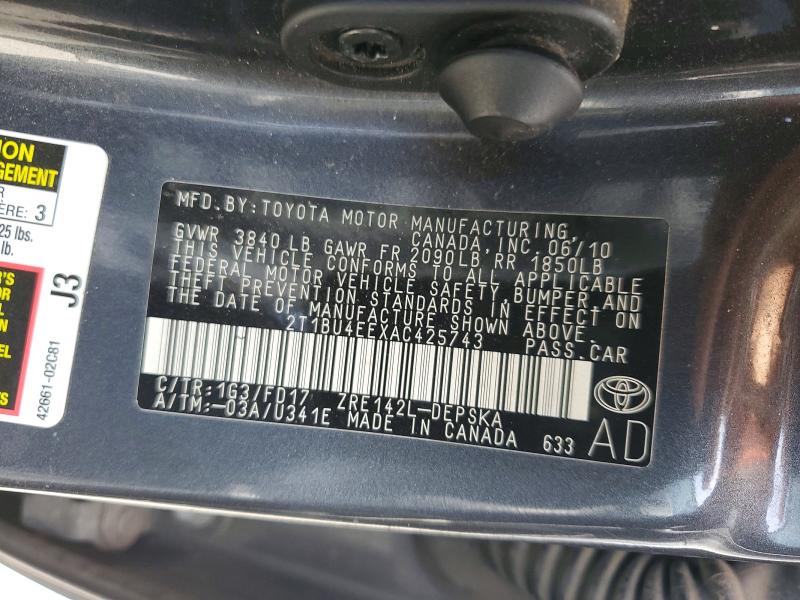 2010 Toyota Corolla მანქანა იყიდება აუქციონზე, vin: 2T1BU4EEXAC425743, აუქციონის ნომერი: 61026846