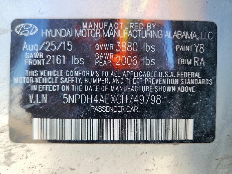 Продаж на аукціоні авто 2016 Hyundai Elantra, vin: 5NPDH4AEXGH749798, номер лоту: 61568446