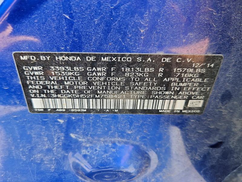 60120546 :رقم المزاد ، 3HGGK5H52FM758421 vin ، 2015 Honda Fit مزاد بيع