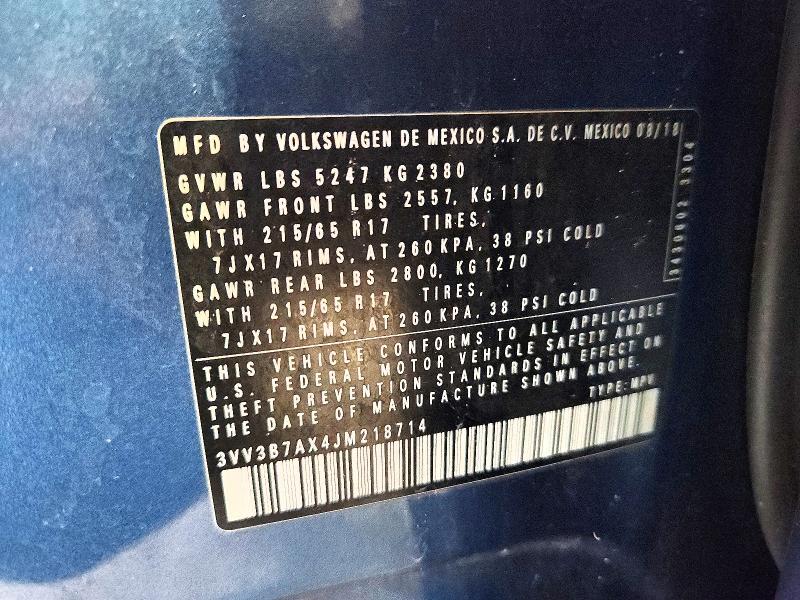 59247976 :رقم المزاد ، 3VV3B7AX4JM218714 vin ، 2018 Volkswagen Tiguan مزاد بيع