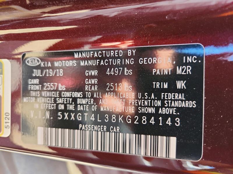 2019 Kia Optima მანქანა იყიდება აუქციონზე, vin: 5XXGT4L38KG284143, აუქციონის ნომერი: 61192286