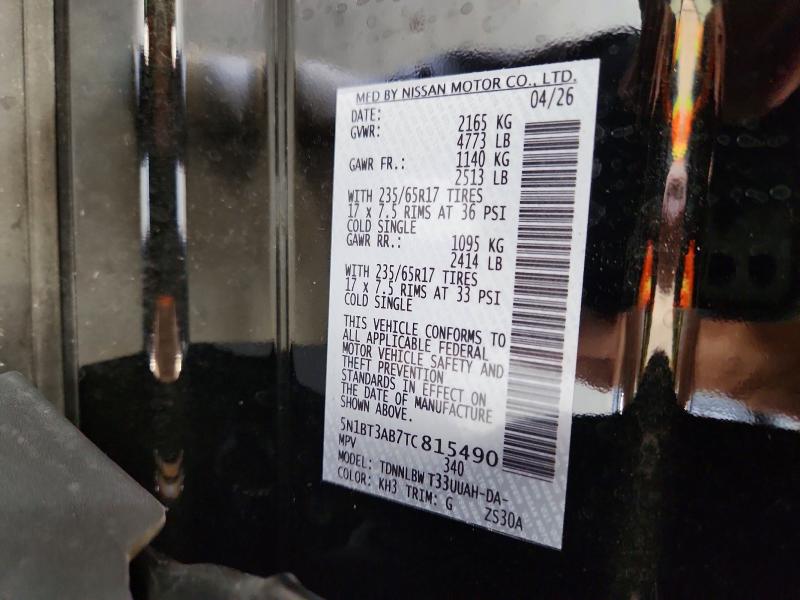 85769705 :رقم المزاد ، 5N1BT3AB7TC815490 vin ، 2026 Nissan Rogue مزاد بيع