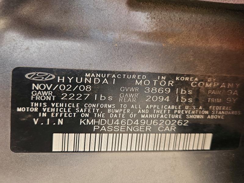 61412586 :رقم المزاد ، KMHDU46D49U620262 vin ، 2009 Hyundai Elantra مزاد بيع