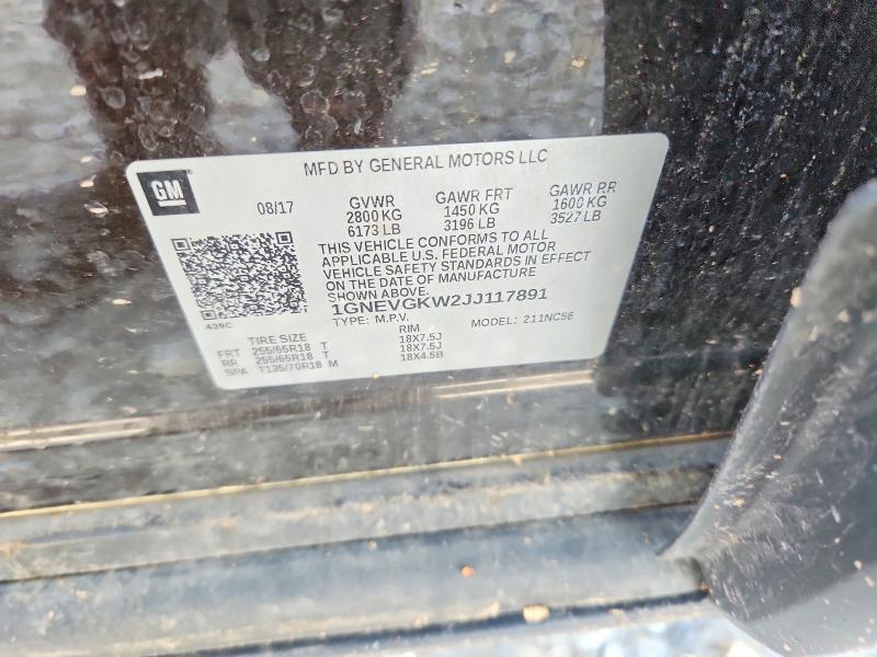 58943926 :رقم المزاد ، 1GNEVGKW2JJ117891 vin ، 2018 Chevrolet Traverse مزاد بيع
