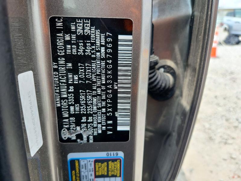 2019 Kia Sorento მანქანა იყიდება აუქციონზე, vin: 5XYPG4A33KG479697, აუქციონის ნომერი: 60633166