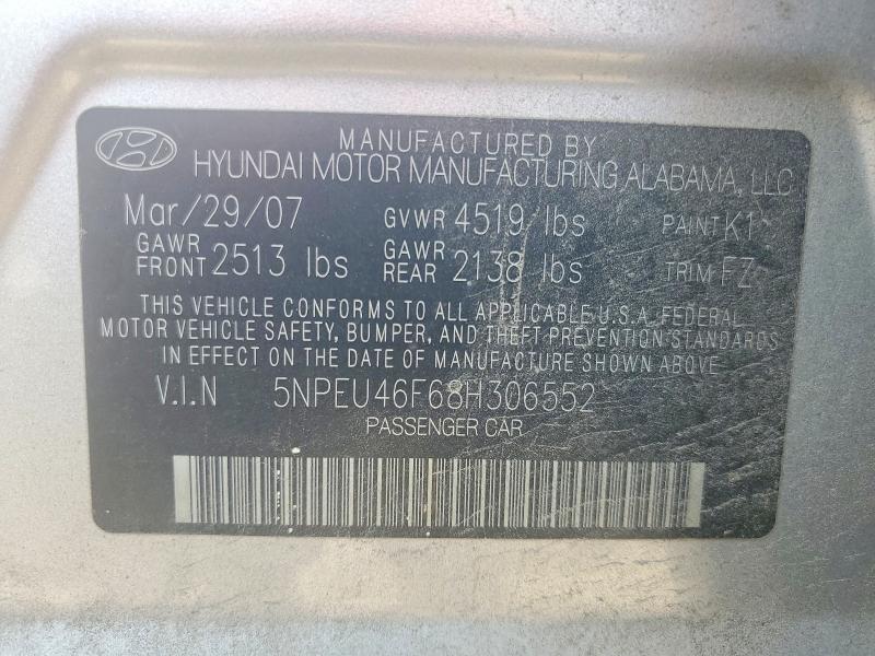2008 Hyundai Sonata მანქანა იყიდება აუქციონზე, vin: 5NPEU46F68H306552, აუქციონის ნომერი: 59268656
