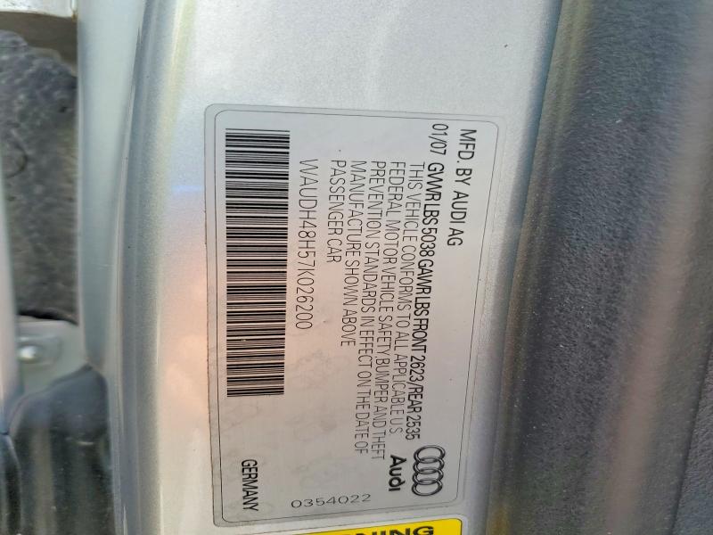 2007 Audi A4 მანქანა იყიდება აუქციონზე, vin: WAUDH48H57K026200, აუქციონის ნომერი: 62070326