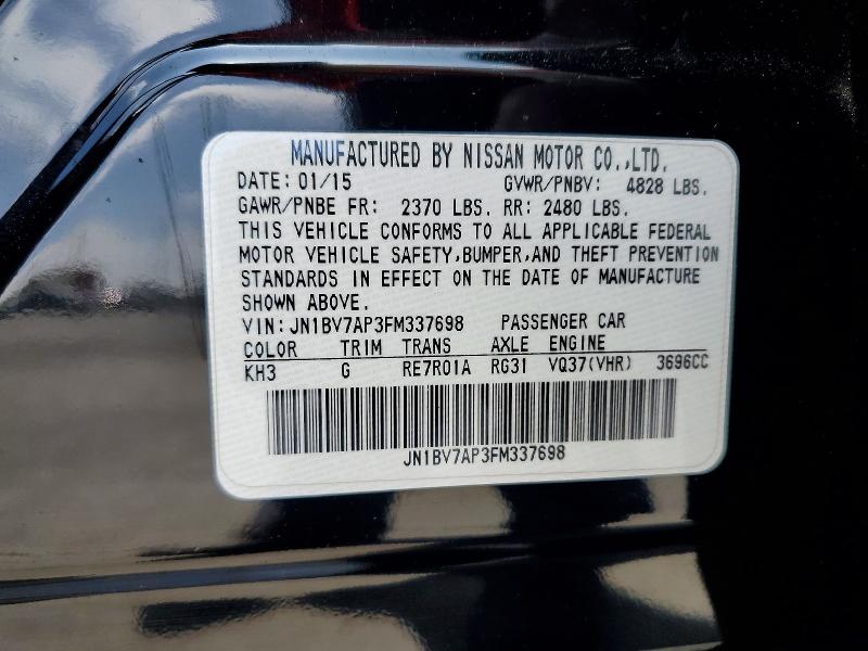 60875496 :رقم المزاد ، JN1BV7AP3FM337698 vin ، 2015 Infiniti Q50 مزاد بيع