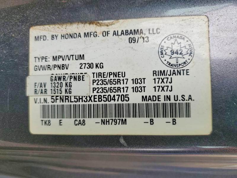 Aukcja sprzedaży 2014 Honda Odyssey, vin: 5FNRL5H3XEB504705, numer aukcji: 61209686