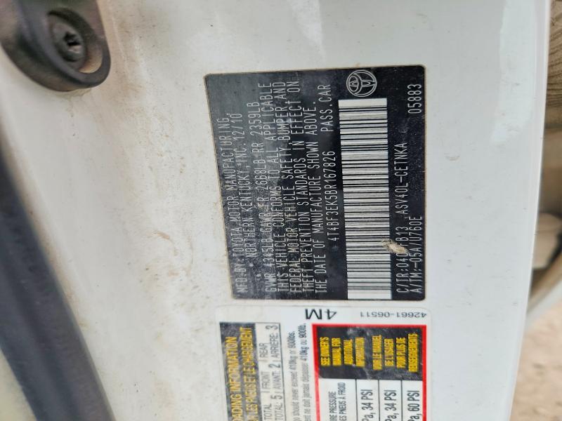 2011 Toyota Camry მანქანა იყიდება აუქციონზე, vin: 4T4BF3EK5BR167826, აუქციონის ნომერი: 62869256