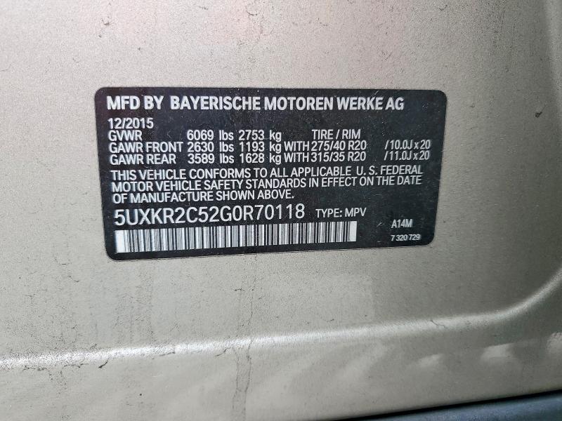 2016 Bmw X5 მანქანა იყიდება აუქციონზე, vin: 5UXKR2C52G0R70118, აუქციონის ნომერი: 85993595