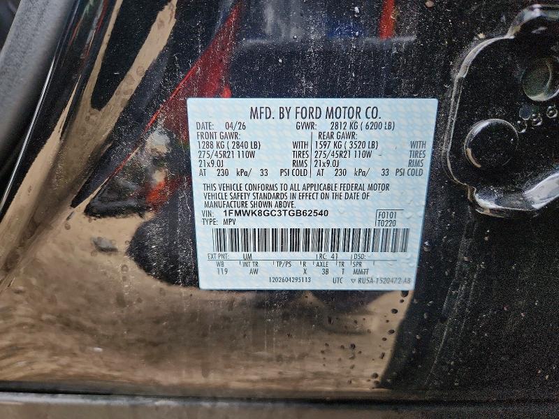 61719346 :رقم المزاد ، 1FMWK8GC3TGB62540 vin ، 2026 Ford Explorer مزاد بيع