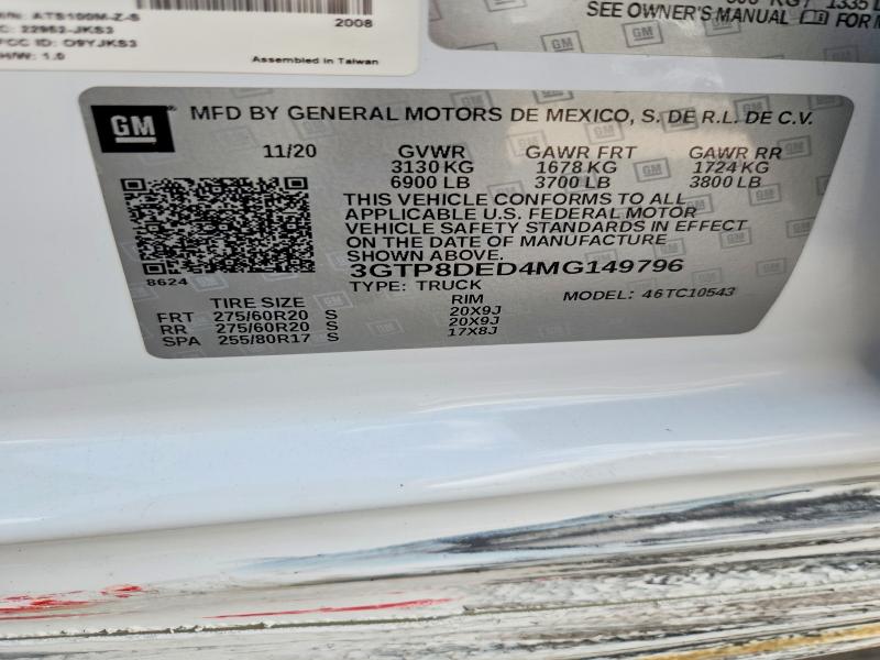 Aukcja sprzedaży 2021 Gmc Sierra, vin: 3GTP8DED4MG149796, numer aukcji: 62611446