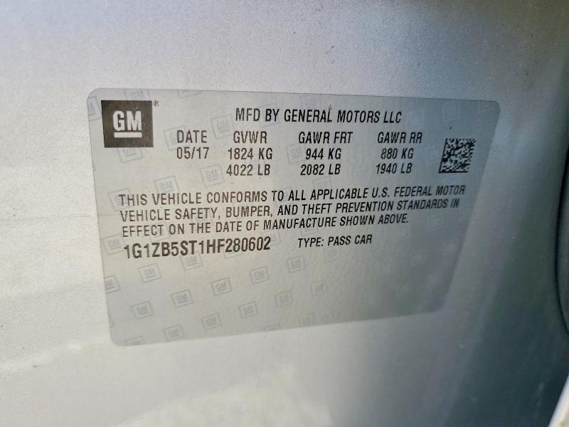 2017 Chevrolet Malibu მანქანა იყიდება აუქციონზე, vin: 1G1ZB5ST1HF280602, აუქციონის ნომერი: 60460656