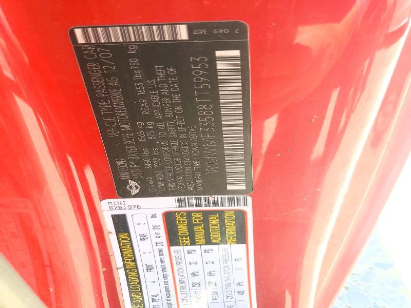 Продажа на аукционе авто 2008 Mini Cooper, vin: WMWMF33588TT59953, номер лота: 61213996