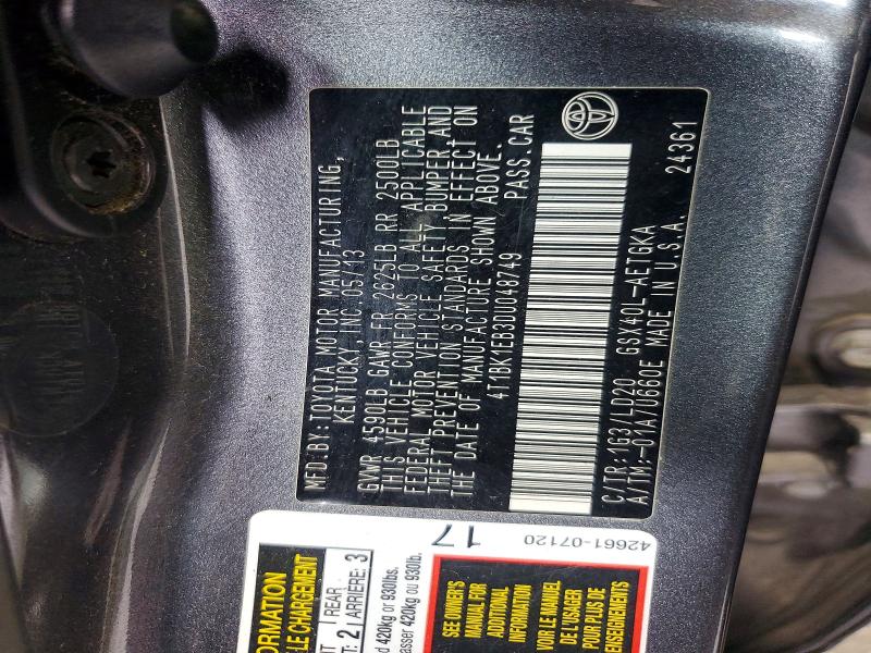 Auction sale of the 2013 Toyota Avalon, vin: 4T1BK1EB3DU048749, lot number: 62041626