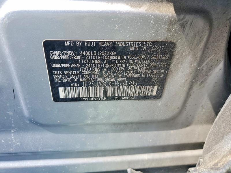 2017 Subaru Forester მანქანა იყიდება აუქციონზე, vin: JF2SJAGCXHH554799, აუქციონის ნომერი: 60190626