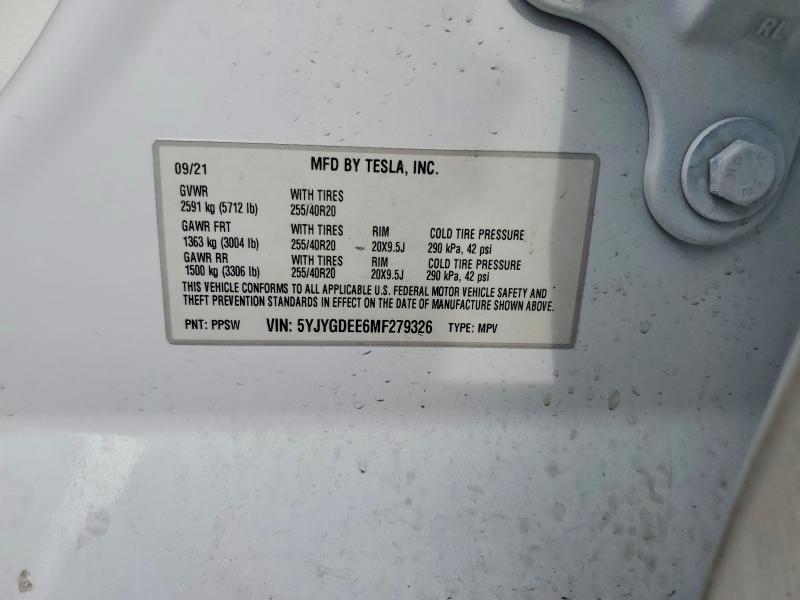 Aukcja sprzedaży 2021 Tesla Model Y, vin: 5YJYGDEE6MF279326, numer aukcji: 59821916