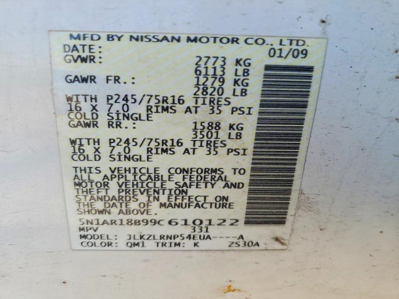 63112256 :رقم المزاد ، 5N1AR18B99C610122 vin ، 2009 Nissan Pathfinder مزاد بيع