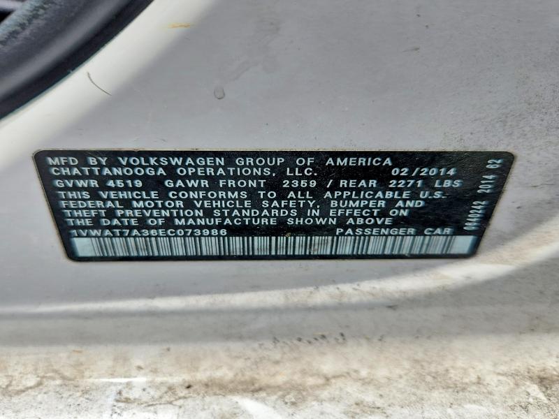 2014 Volkswagen Passat მანქანა იყიდება აუქციონზე, vin: 1VWAT7A36EC073986, აუქციონის ნომერი: 60834136