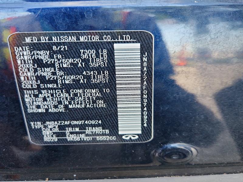 2022 Infiniti Qx80 მანქანა იყიდება აუქციონზე, vin: JN8AZ2AF0N9740924, აუქციონის ნომერი: 59680076