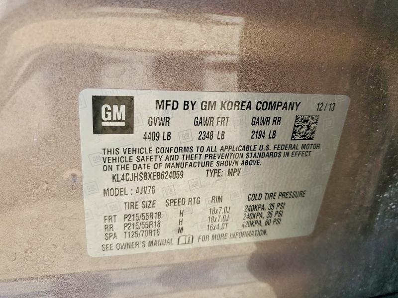 58979326 :رقم المزاد ، KL4CJHSBXEB624059 vin ، 2014 Buick Encore مزاد بيع