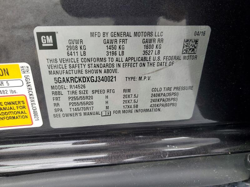 2016 Buick Enclave მანქანა იყიდება აუქციონზე, vin: 5GAKRCKDXGJ340021, აუქციონის ნომერი: 59975936