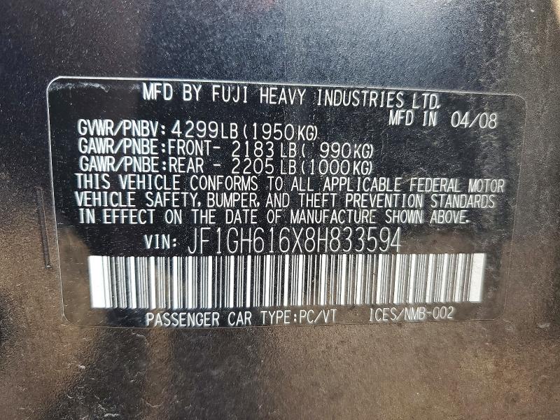 57446036 :رقم المزاد ، JF1GH616X8H833594 vin ، 2008 Subaru Impreza مزاد بيع