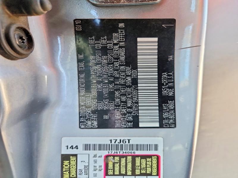Продажа на аукционе авто 2010 Toyota Tundra, vin: 5TFRY5F19AX089721, номер лота: 60901506