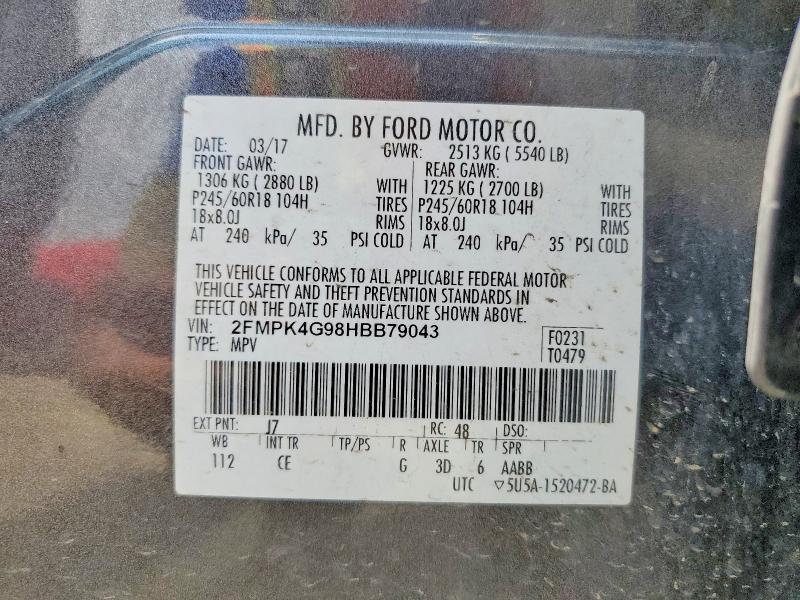 2017 Ford Edge მანქანა იყიდება აუქციონზე, vin: 2FMPK4G98HBB79043, აუქციონის ნომერი: 61848336