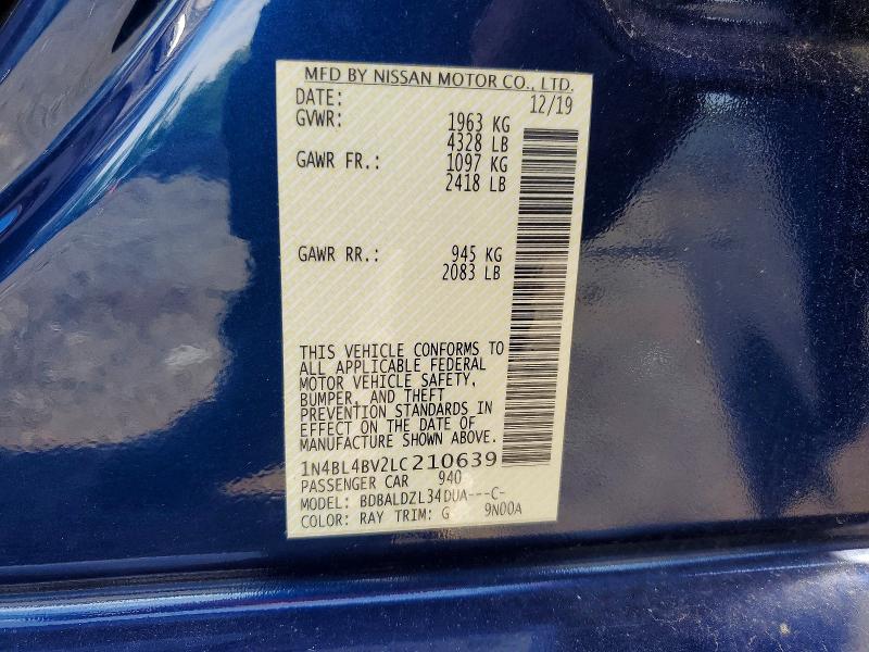 2020 Nissan Altima მანქანა იყიდება აუქციონზე, vin: 1N4BL4BV2LC210639, აუქციონის ნომერი: 59398576