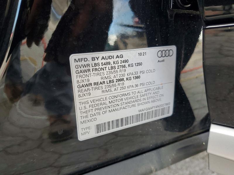 Продаж на аукціоні авто 2022 Audi Q5, vin: WA1GAAFY4N2027903, номер лоту: 61018026