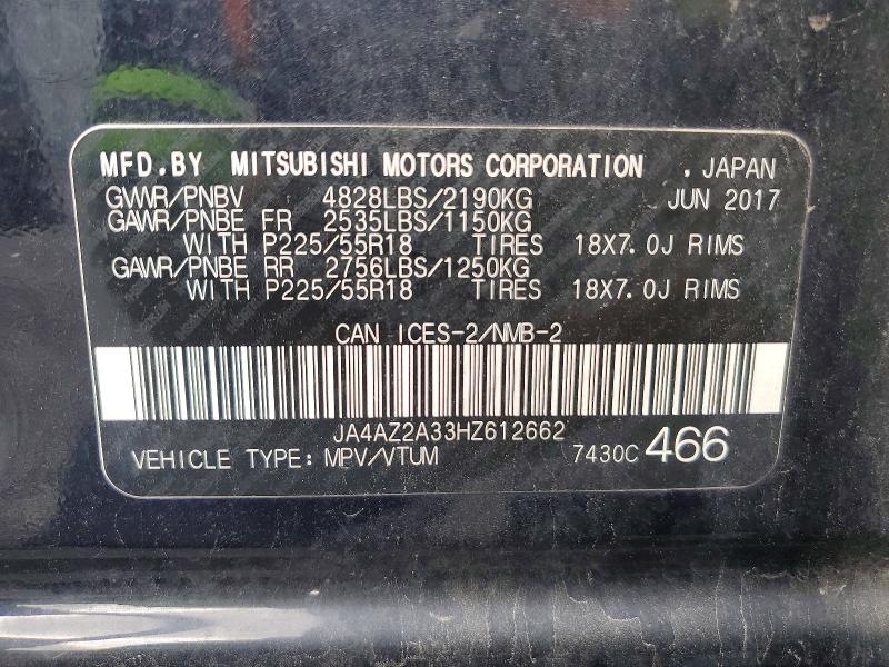 Продажа на аукционе авто 2017 Mitsubishi Outlander, vin: JA4AZ2A33HZ612662, номер лота: 61189606