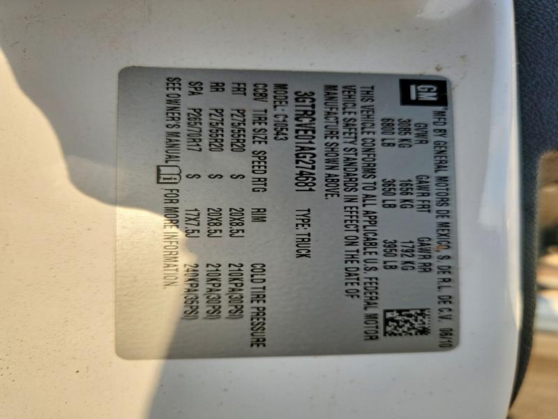 2010 Gmc Sierra მანქანა იყიდება აუქციონზე, vin: 3GTRCVE01AG274681, აუქციონის ნომერი: 59821556