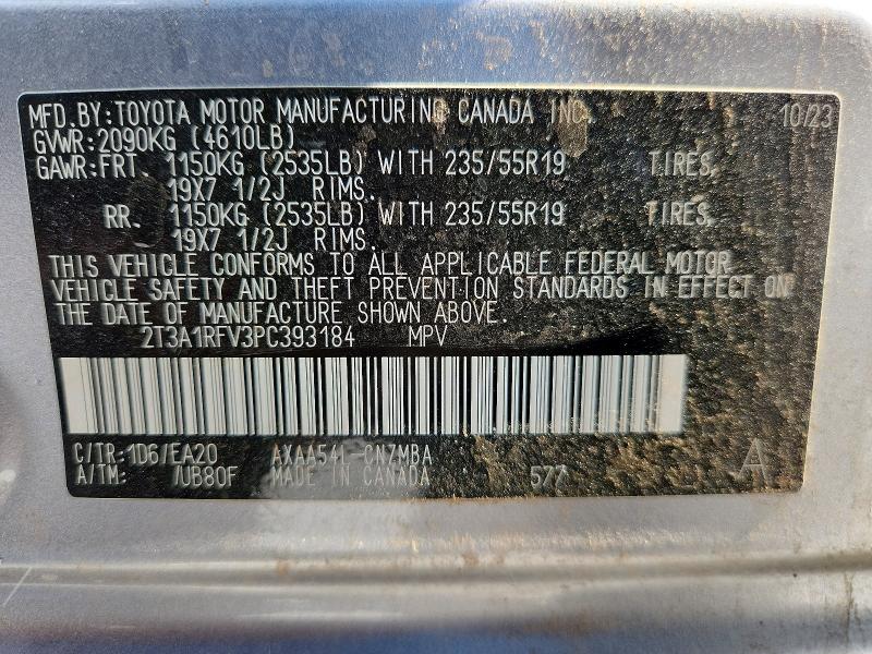 2023 Toyota Rav4 მანქანა იყიდება აუქციონზე, vin: 2T3A1RFV3PC393184, აუქციონის ნომერი: 62625476