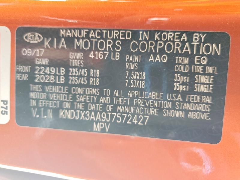 2018 Kia Soul მანქანა იყიდება აუქციონზე, vin: KNDJX3AA9J7572427, აუქციონის ნომერი: 62445096