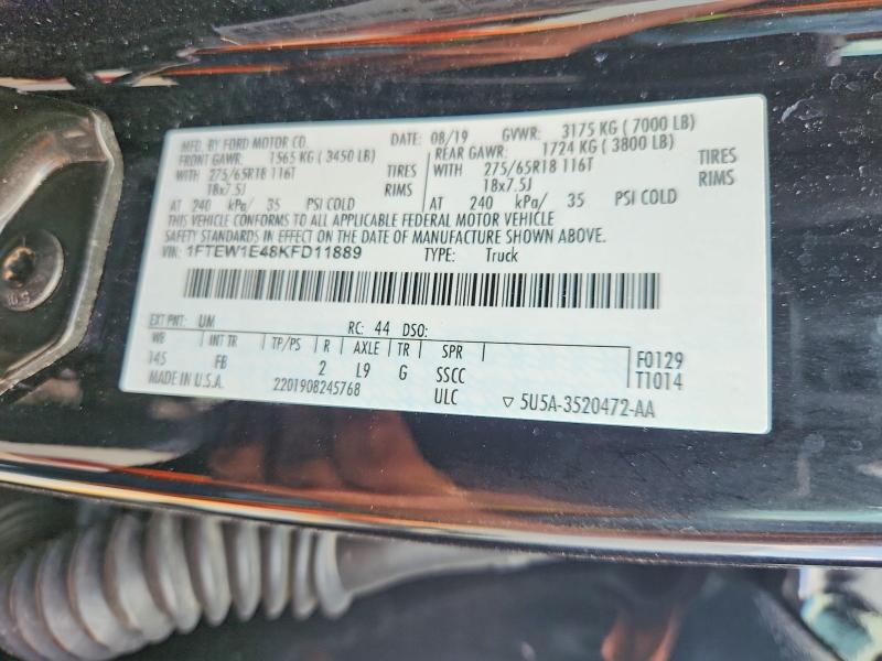 85630405 :رقم المزاد ، 1FTEW1E48KFD11889 vin ، 2019 Ford F150 مزاد بيع