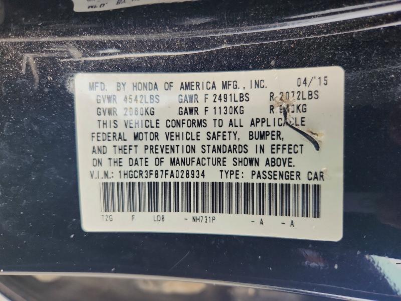 Продажа на аукционе авто 2015 Honda Accord, vin: 1HGCR3F87FA028934, номер лота: 62993166