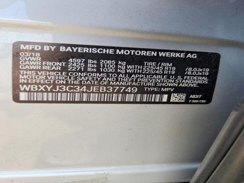 2018 Bmw X2 მანქანა იყიდება აუქციონზე, vin: WBXYJ3C34JEB37749, აუქციონის ნომერი: 59543276
