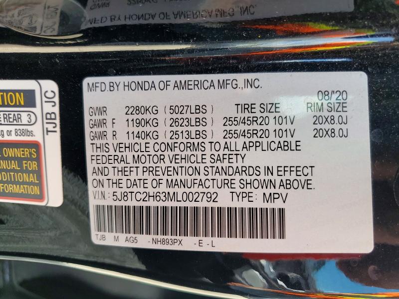 2021 Acura Rdx მანქანა იყიდება აუქციონზე, vin: 5J8TC2H63ML002792, აუქციონის ნომერი: 62013896