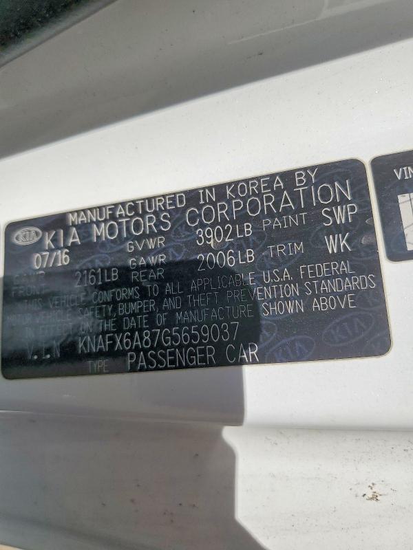 59352416 :رقم المزاد ، KNAFX6A87G5659037 vin ، 2016 Kia Forte مزاد بيع