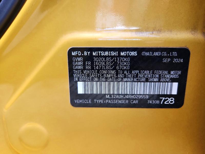 2024 Mitsubishi Mirage მანქანა იყიდება აუქციონზე, vin: ML32AUHJ4RH029559, აუქციონის ნომერი: 59360096