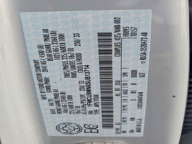 2025 Ford Escape მანქანა იყიდება აუქციონზე, vin: 1FMCU9MN6SUB13714, აუქციონის ნომერი: 62249906