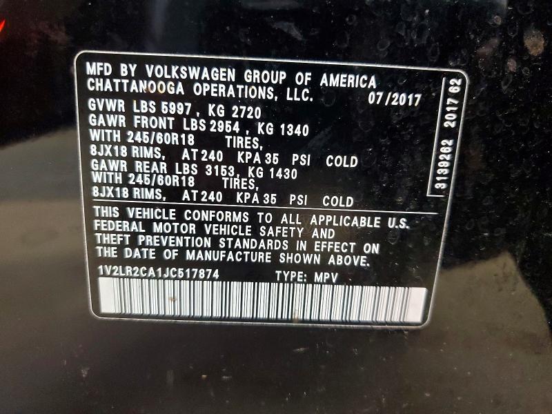 61397646 :رقم المزاد ، 1V2LR2CA1JC517874 vin ، 2018 Volkswagen Atlas مزاد بيع