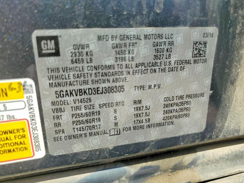 2014 Buick Enclave მანქანა იყიდება აუქციონზე, vin: 5GAKVBKD3EJ308305, აუქციონის ნომერი: 63211786
