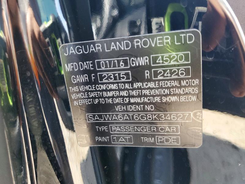 63002476 :رقم المزاد ، SAJWA6AT6G8K34627 vin ، 2016 Jaguar F-type مزاد بيع