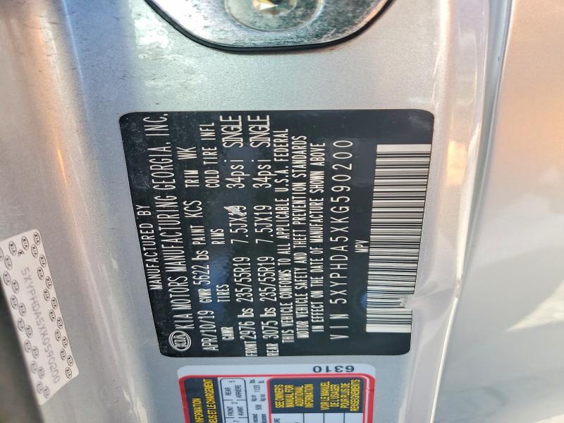 62785396 :رقم المزاد ، 5XYPHDA5XKG590200 vin ، 2019 Kia Sorento مزاد بيع