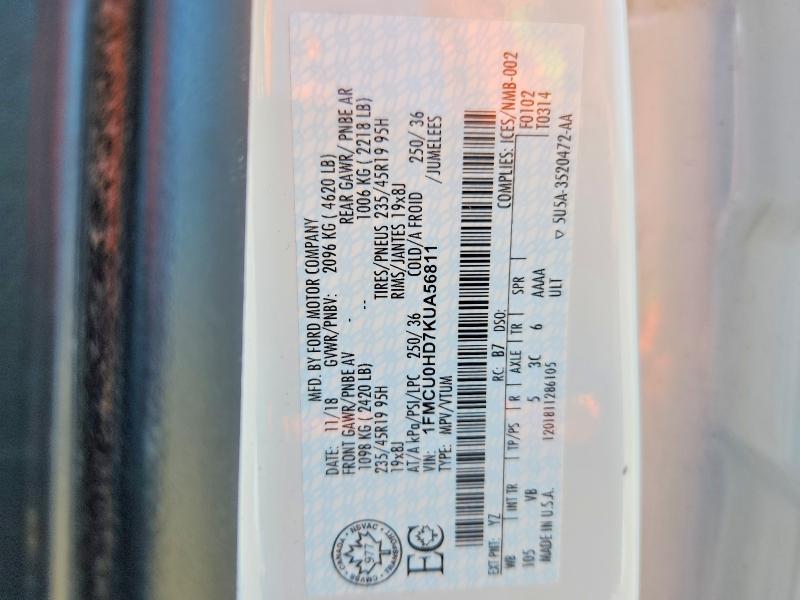 Aukcja sprzedaży 2019 Ford Escape, vin: 1FMCU0HD7KUA56811, numer aukcji: 62384736
