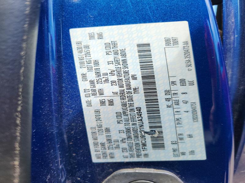 Aukcja sprzedaży 2022 Ford Escape, vin: 1FMCU9H91NUA34940, numer aukcji: 73343545